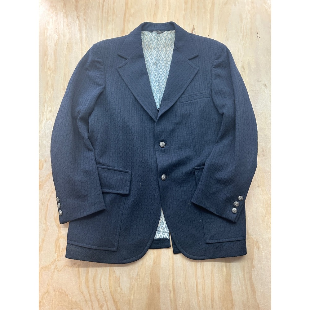 Vintage Fieldshire Stern & Field Navy Blue Textured Knit Blazer Sport Coat Mens